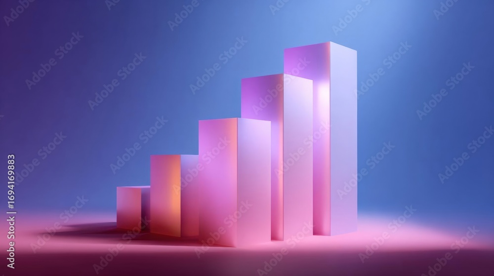 Poster 3d rendering of a bar graph. the bars are arranged in a vertical line, with the highest bar at the b