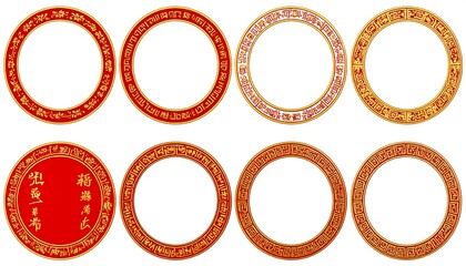 Collection of traditional chinese decorative circular frames, oriental design
