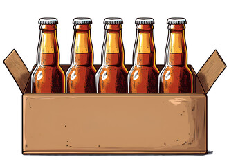 6-pack of beer in a box, clipart, isolated on a transparent background.