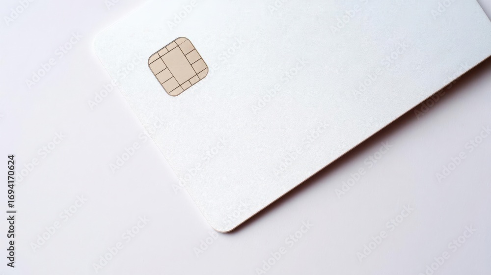 Poster close-up of a white card with a gold-colored chip on it. the card appears to be a credit card, as it