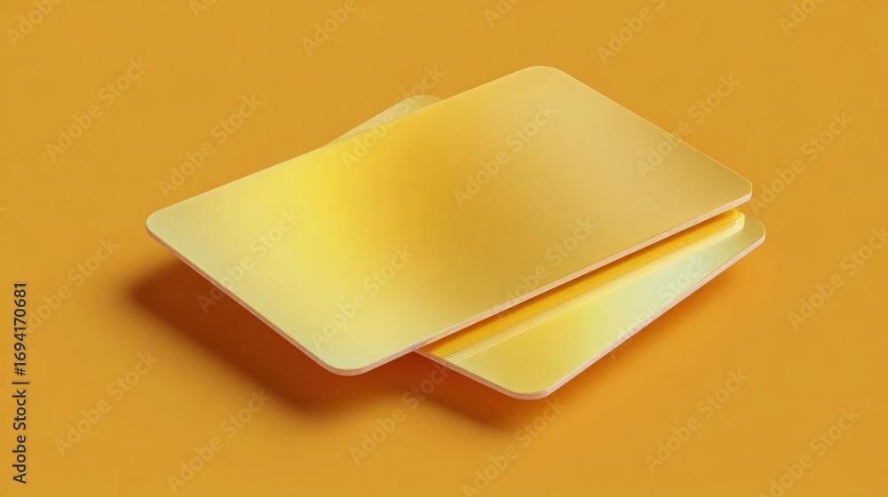Poster 3d rendering of a stack of three rectangular cards on an orange background. the cards are arranged i