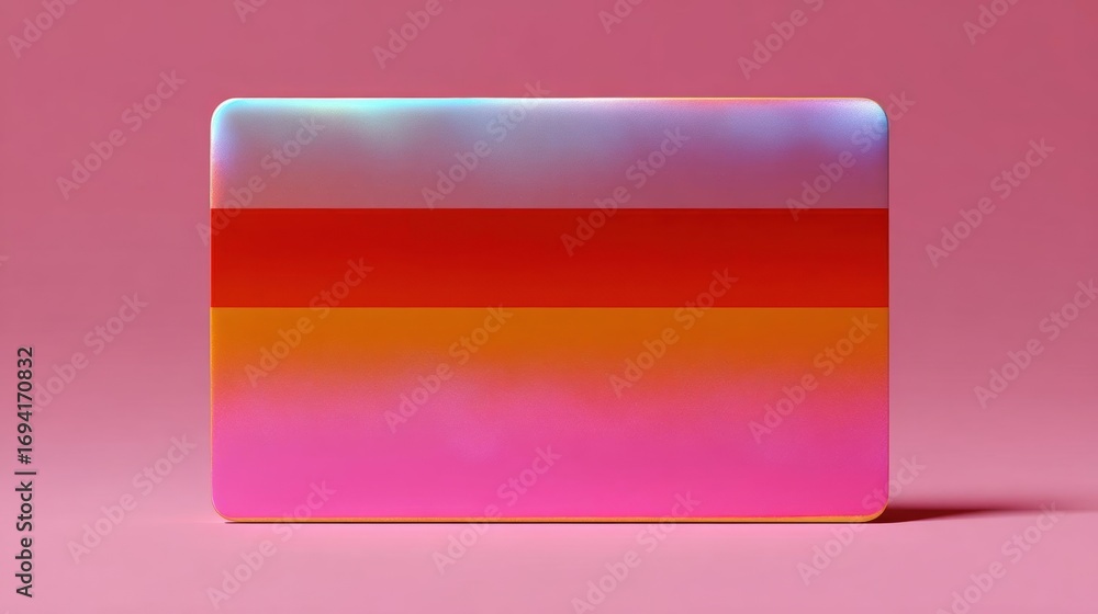 Poster 3d rendering of a rectangular rectangular object with a gradient effect. the object appears to be made up of three colors - pink, orange, and blue.