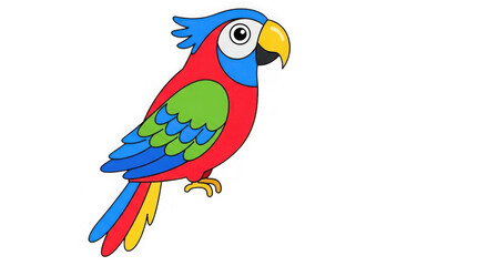 Vibrant cartoon macaw parrot perched with colorful plumage eye-catching tropical bird design for general use transparent background