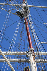 Ship's mast. Ship's mast against the background of a blue sky