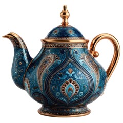 Exquisite Ornate Teapot Adorned with Intricate Blue and Gold Patterns, Capturing the Elegance and Beauty of Traditional Tea Culture
