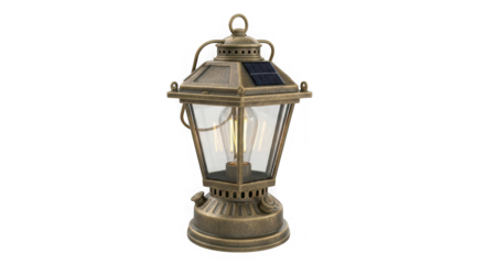 Ornate vintage oil lantern with glowing wick captures timeless ambiance and rustic charm transparent background