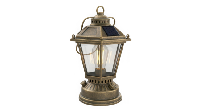 Ornate vintage oil lantern with glowing wick captures timeless ambiance and rustic charm transparent background