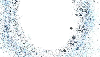 Sparkling blue and silver stars on white background. Perfect for holiday cards, invitations, and...