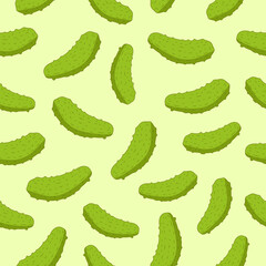 Pickle or green cucumber cartoon seamless pattern background. Cucumber wallpaper, pickle seamless motif for packaging