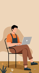 Man works on laptop outdoors, illustrating remote work, freelance, and a flexible lifestyle. Concept for business, technology, and productivity.