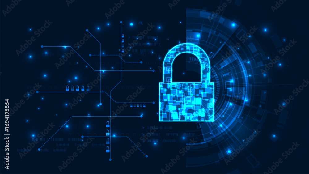 Poster cyber security concept digital hud sci-fi technology, protect data network