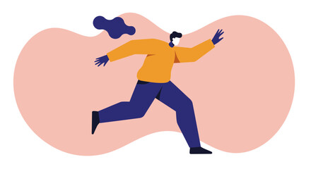 Dynamic illustration of a person running with energy and purpose against an abstract background. Represents urgency, speed, and active lifestyle or business pursuit.