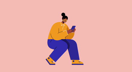 An illustration of a person using a smartphone, connecting to the digital world. Represents communication, technology, and modern lifestyle concepts.