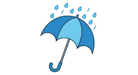 Blue umbrella shielding against falling raindrops symbolizing protection and weather events transparent background