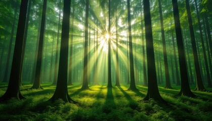 Naklejka premium sun rays in the forest