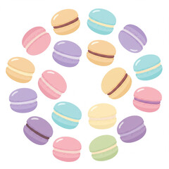 Colorful Macarons Arranged in a Circle, Delicious Dessert Illustration
