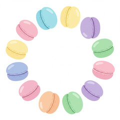 Colorful Macarons Circle Frame Isolated on White Background Dessert Sweet Treats