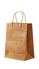 Empty brown paper shopping bag with rope handles isolated on black.
