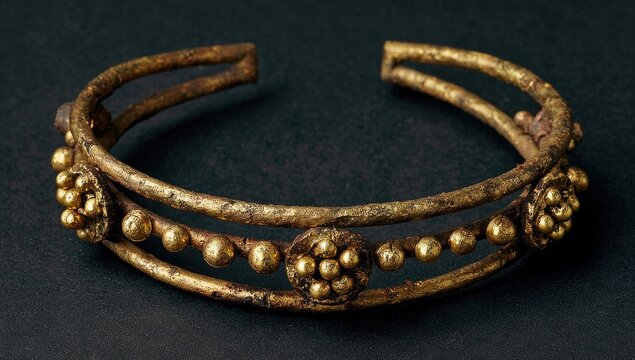 Aged gold bangle, double band, studded with small dots