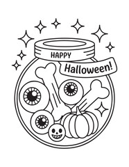 Spooky Halloween Coloring Book Pages For Kids-Adults,  Vectors Illustration, Line Art, Black & White Designs, Bold-Easy, A4 Size 8.5x11" Inches