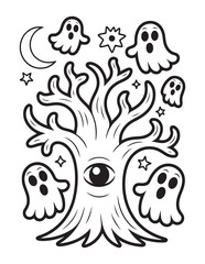 Spooky Halloween Coloring Book Pages For Kids-Adults,  Vectors Illustration, Line Art, Black & White Designs, Bold-Easy, A4 Size 8.5x11