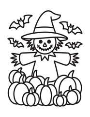 Spooky Halloween Coloring Book Pages For Kids-Adults, Vectors Illustration, Line Art, Black & White Designs, Bold-Easy, A4 Size 8.5x11