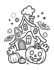 Spooky Halloween Coloring Book Pages For Kids-Adults, Vectors Illustration, Line Art, Black & White Designs, Bold-Easy, A4 Size 8.5x11