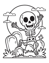 Spooky Halloween Coloring Book Pages For Kids-Adults, Vectors Illustration, Line Art, Black & White Designs, Bold-Easy, A4 Size 8.5x11