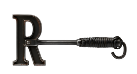 Branding iron with the letter r isolated on transparent background, a tool used to mark livestock and other property with a unique symbol of ownership