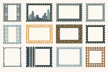 Skyscraper Building Stamp Frame Icon Set