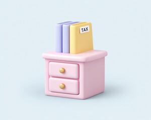 International tax compliance concept, A cute pink drawer with tax books for playful organization.