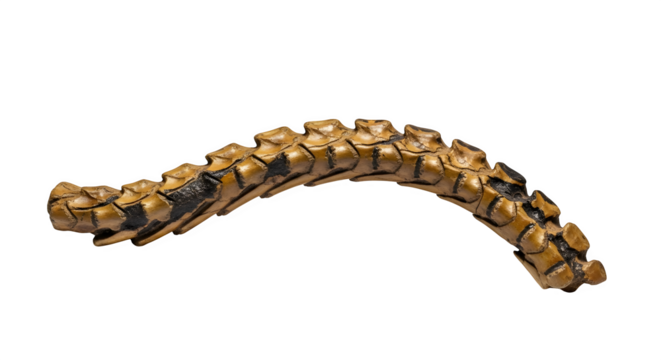 Decorative wooden spine isolated on transparent background, a unique and artistic representation of the human backbone with intricate details and craftsmanship