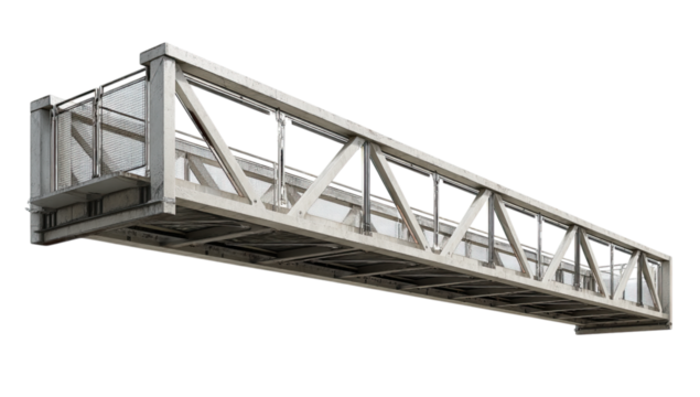 Modern Steel Pedestrian Overpass Bridge Fragment Isolated on Black Background