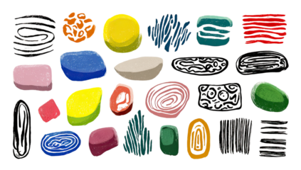 Diverse Collection of Colorful Hand Drawn Abstract Shapes and Doodles