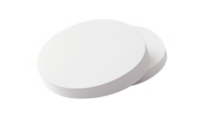 Two overlapping white circular shapes on a transparent background with a red corner