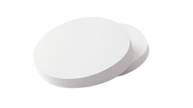 Two overlapping white circular shapes on a transparent background with a red corner