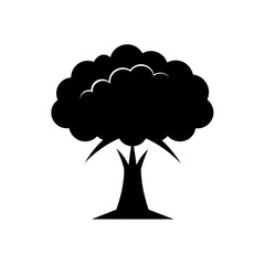 Silhouette of a leafy tree art on transparent background