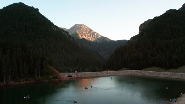 Mount Timpanogos from Tibble Fork Reservoir in American Fork Canyon, Utah - Aerial