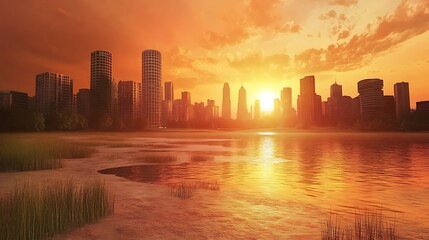 Fototapeta premium A futuristic scenario of Earth struggling with the greenhouse effect, glowing under trapped heat and environmental crisis.