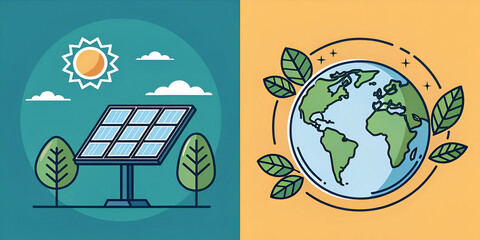 Eco collage of solar panels and earth icons in sustainability renewable lifestyle modern design
