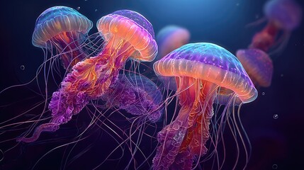 Colorful jellyfish, vibrant underwater scene