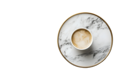 Elegant and modern minimalist flat lay arrangement featuring a marble and gold tray isolated on a transparent background