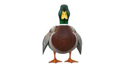 Full body mallard duck facing forward detailed close-up studio portrait wildlife bird transparent background