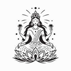 Hindu Goddess Lakshmi Meditation Vector Design on white background