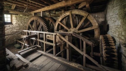 Fototapeta premium Old wooden machinery in a historic mill