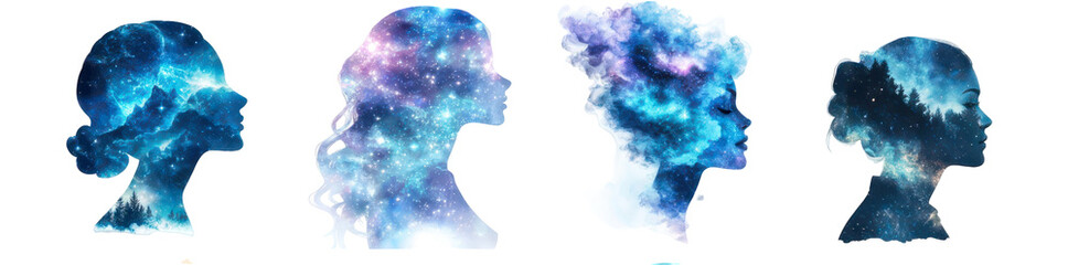 Obraz premium Silhouette profiles of women filled with a cosmic galaxy.
