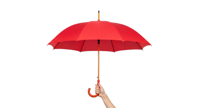 a hand extends a red umbrella protection, hope, and a promise of shelter from lifes storms, isolated on transparent background