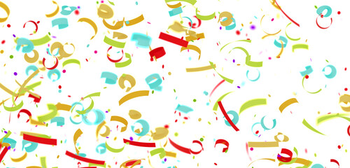 Vibrant festive confetti falling on white. Perfect for party, celebration, and holiday designs.