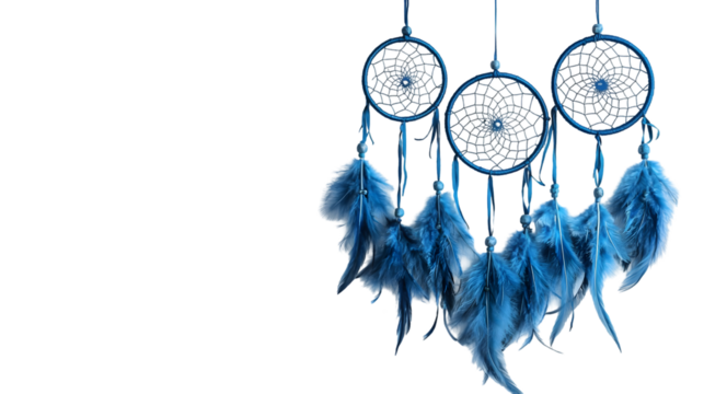 Elegant Boho Dreamcatchers in Indigo Colors Hanging on White Wall Handmade isolated on a transparent background