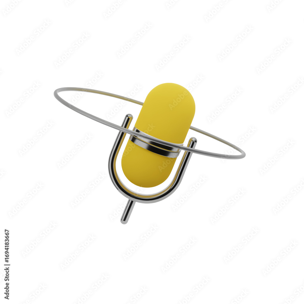 Poster a 3d rendered yellow microphone icon floating above a transparent background.